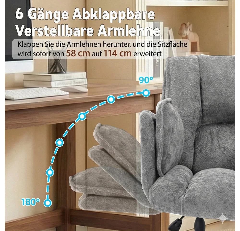 Leawin Drehstuhl Bürostuhl Grau mit klappbaren Armlehnen und Luft-Lordosenstütze - Bild 5