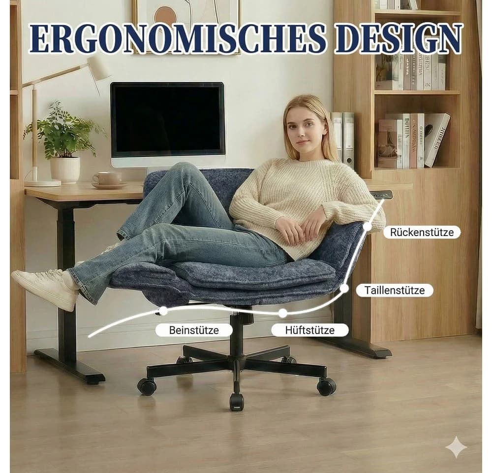 Leawin Bürostuhl ergonomisch mit 5-fach verstellbaren Armlehnen Chenille Blau - Bild 4