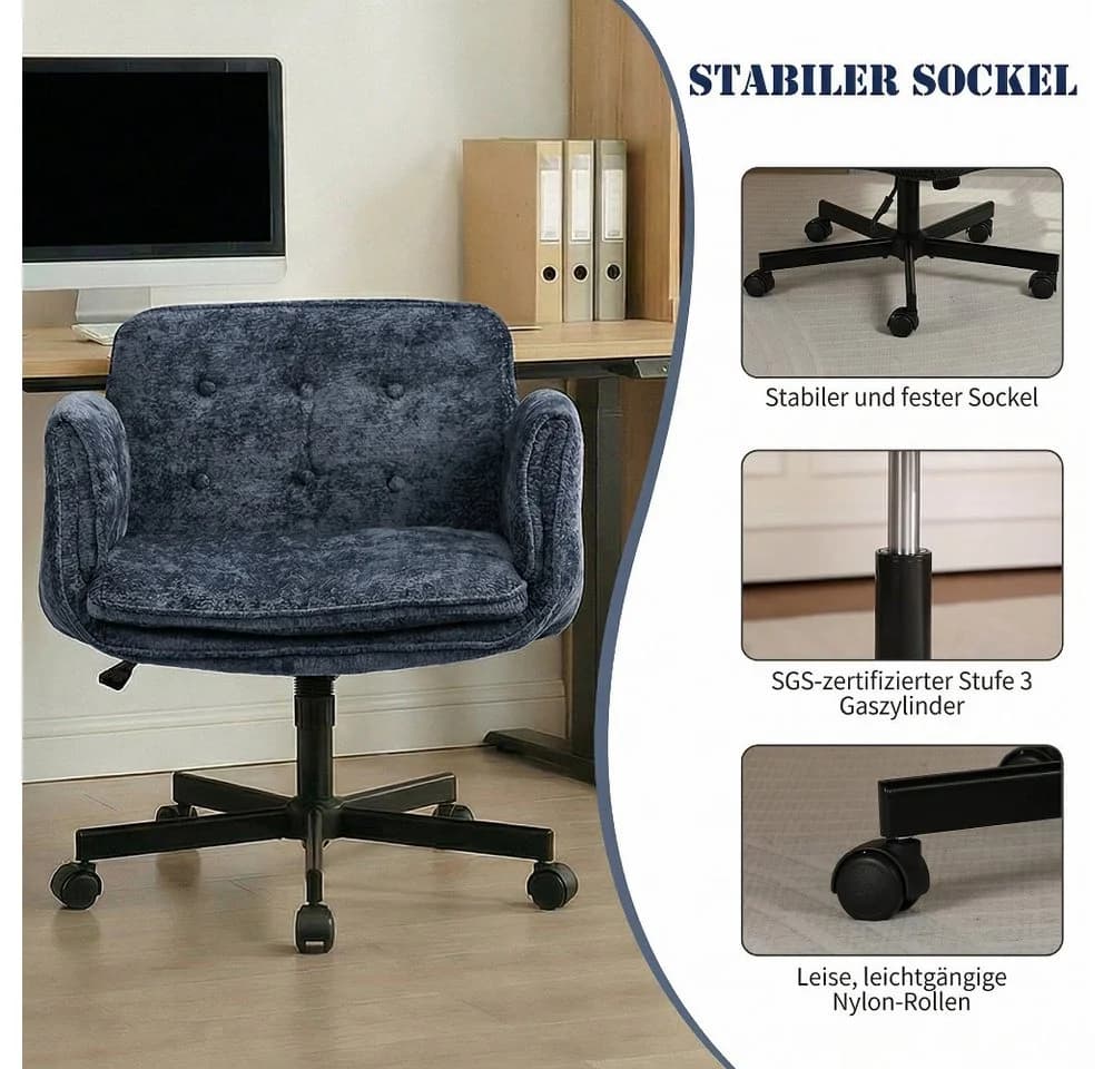 Leawin Bürostuhl ergonomisch mit 5-fach verstellbaren Armlehnen Chenille Blau - Bild 5