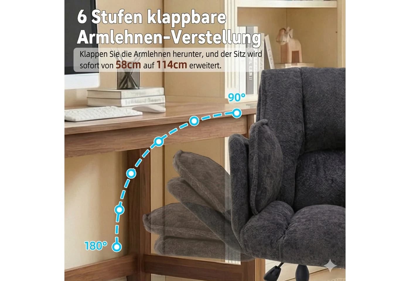 Leawin Bürostuhl Schwarz mit klappbaren Armlehnen und Air-Lordosenstütze - Bild 3