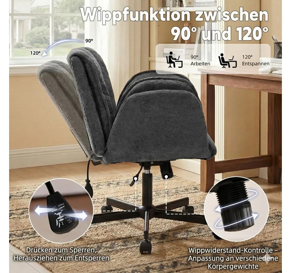 Leawin Bürostuhl Schwarz mit klappbaren Armlehnen und Air-Lordosenstütze - Bild 5