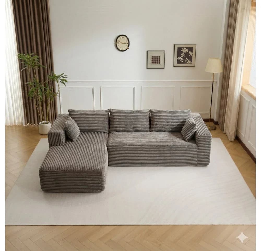 Leawin Ecksofa L-Form 3-Sitzer Cord grau modular - Bild 2