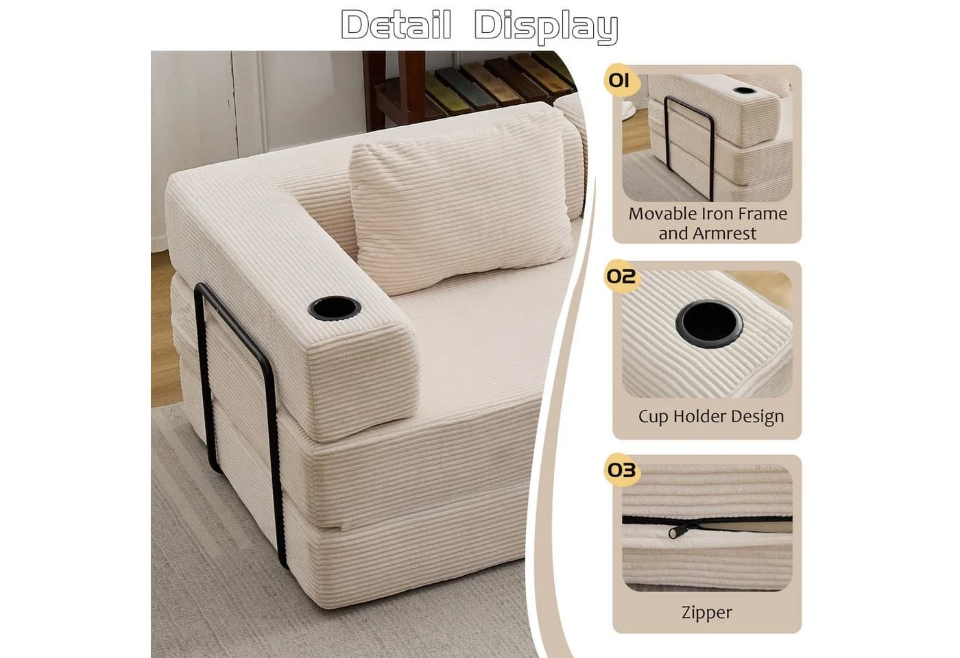 Leawin Schlafsofa 2-Sitzer Chenille Wohnzimmer Sofa - Bild 4
