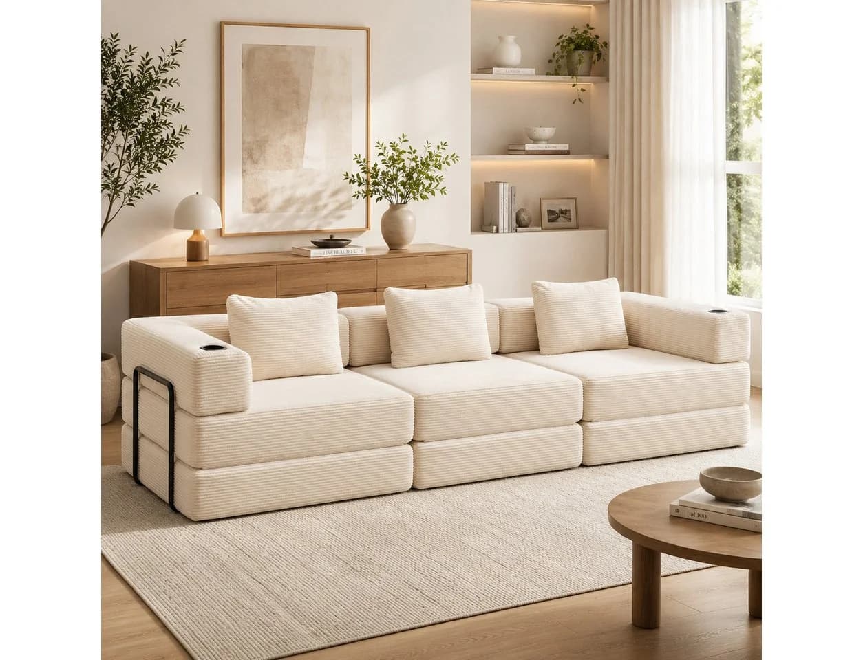 Leawin 3-Sitzer Sofa mit Bettfunktion Chenille Beige - Bild 2