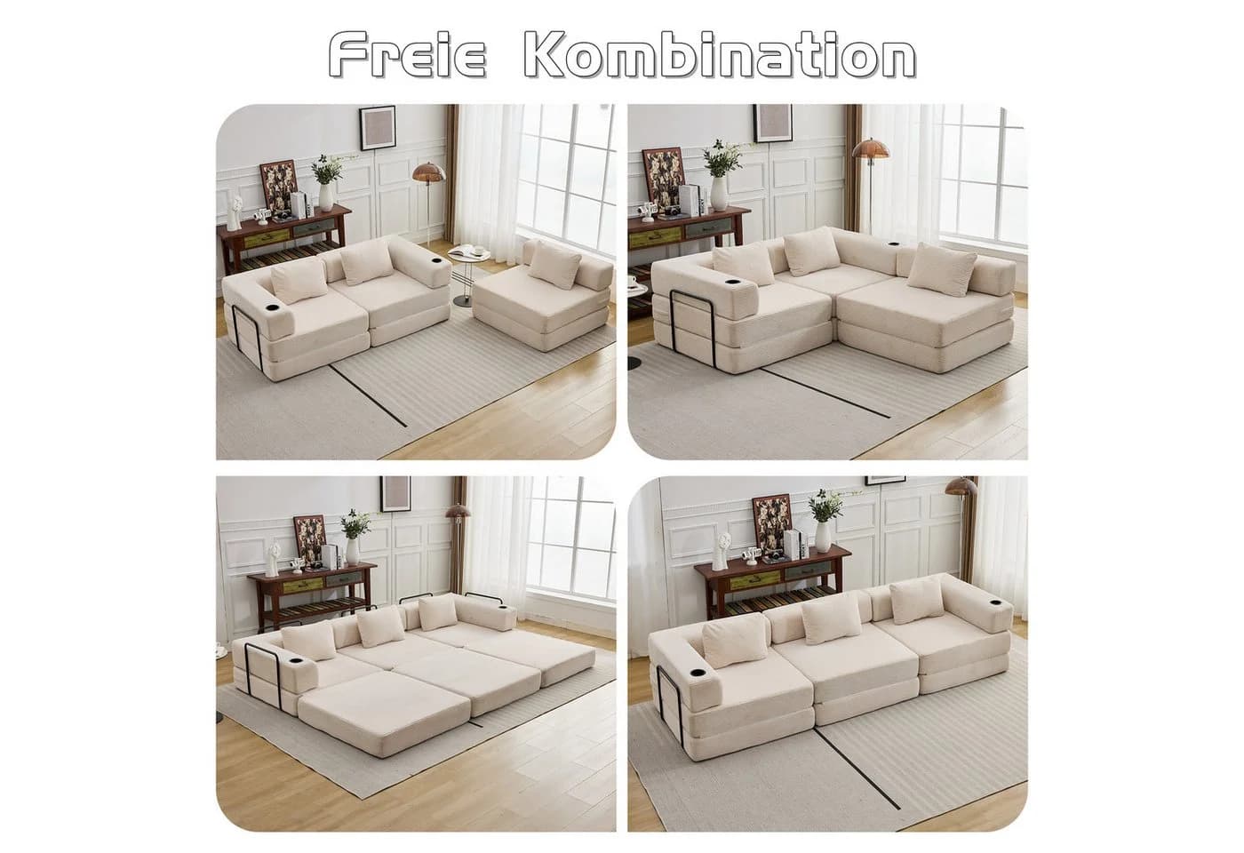 Leawin 3-Sitzer Sofa mit Bettfunktion Chenille Beige - Bild 3