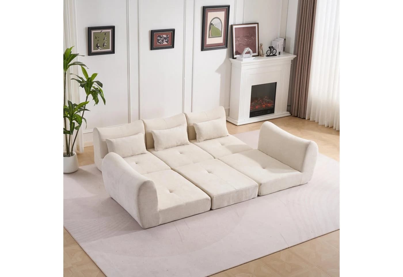 Leawin Modulares Schlafsofa L-Form Beige mit Schlaffunktion