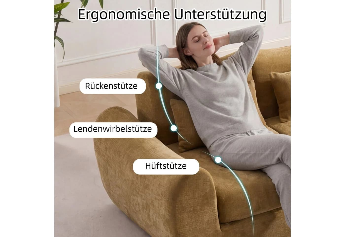 Leawin Modulares Schlafsofa L-Form 3-Sitzer Gelb mit Schlaffunktion - Bild 5