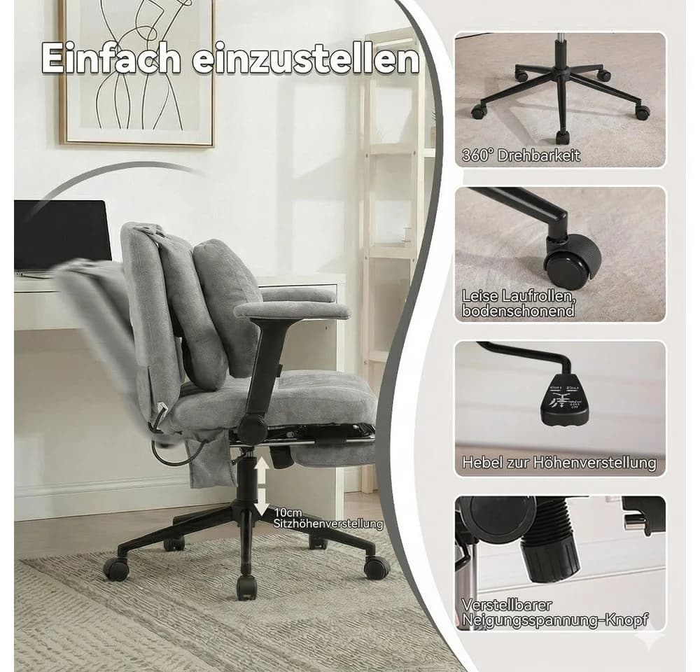 Leawin Ergonomischer Bürostuhl Grau mit Air-Lordosenstütze - Bild 3