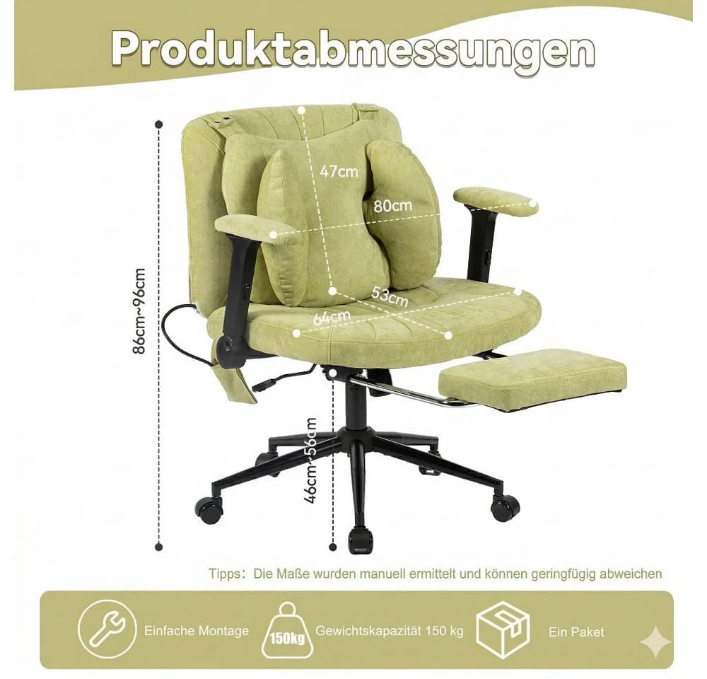 Vankel Bürostuhl Grün Ergonomisch mit Air-Lordosenstütze