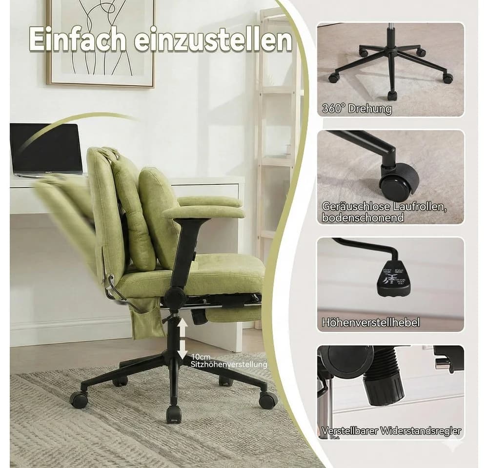 Vankel Bürostuhl Grün Ergonomisch mit Air-Lordosenstütze - Bild 3