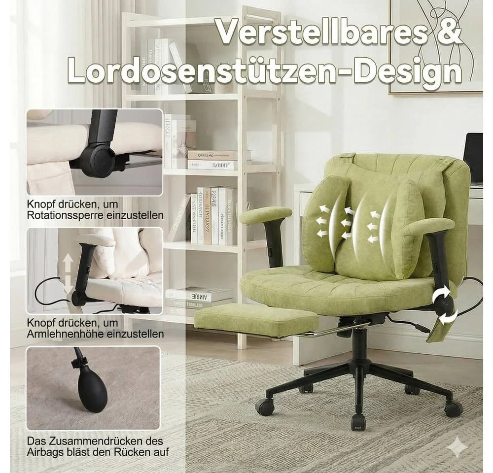 Vankel Bürostuhl Grün Ergonomisch mit Air-Lordosenstütze - Bild 4