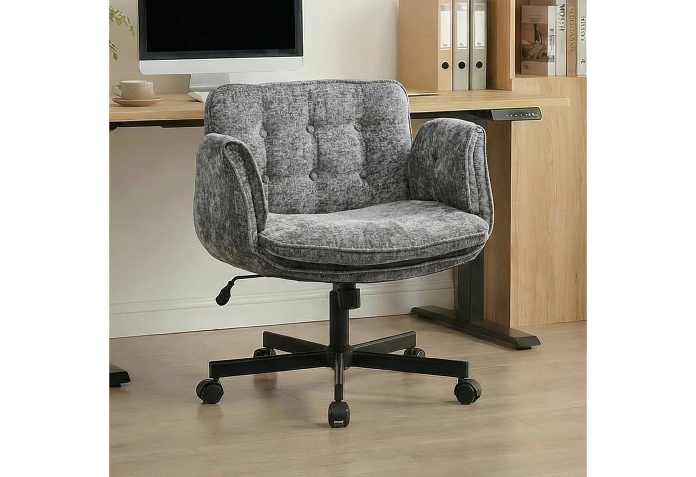 Vankel Ergonomischer Bürostuhl Grau Chenille mit breitem Sitz - Bild 2