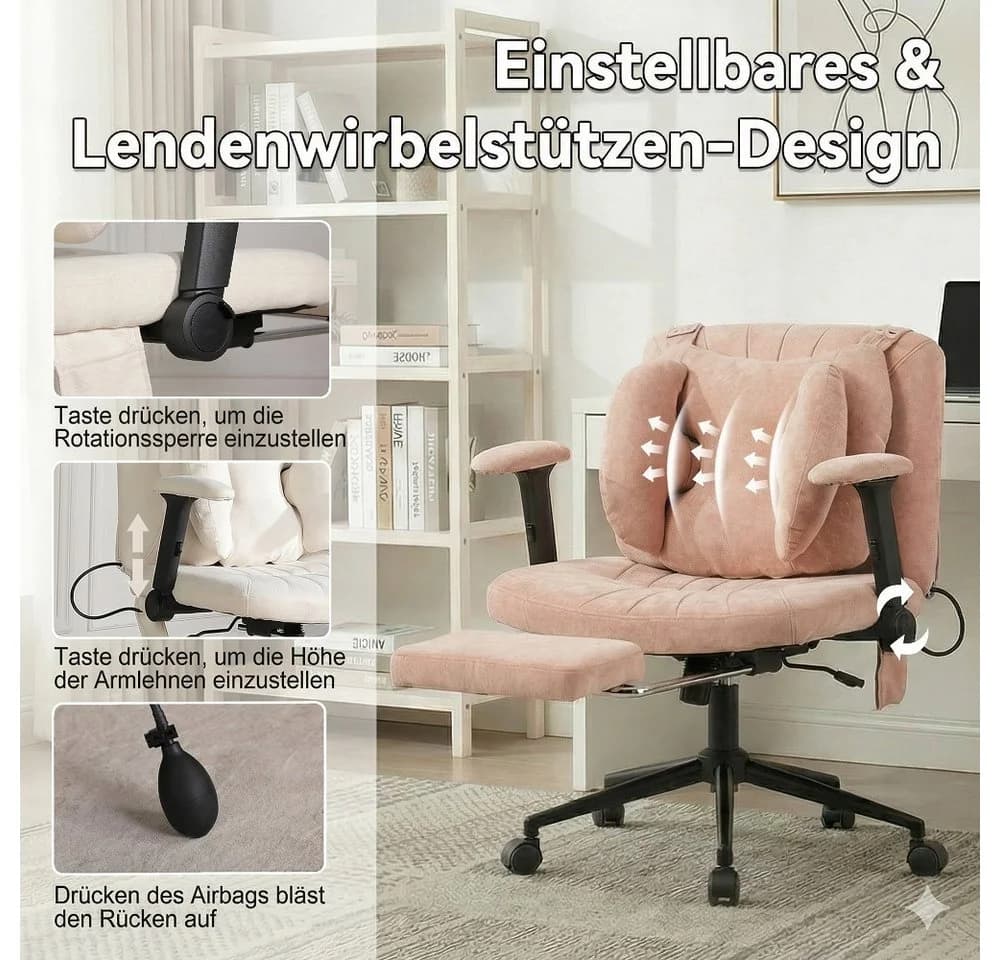 Leawin Bürostuhl Rosa mit Air-Lordosenstütze und breitem Sitz - Bild 3