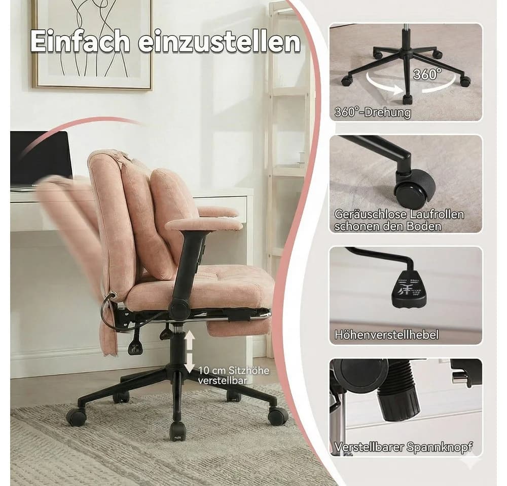 Leawin Bürostuhl Rosa mit Air-Lordosenstütze und breitem Sitz - Bild 5