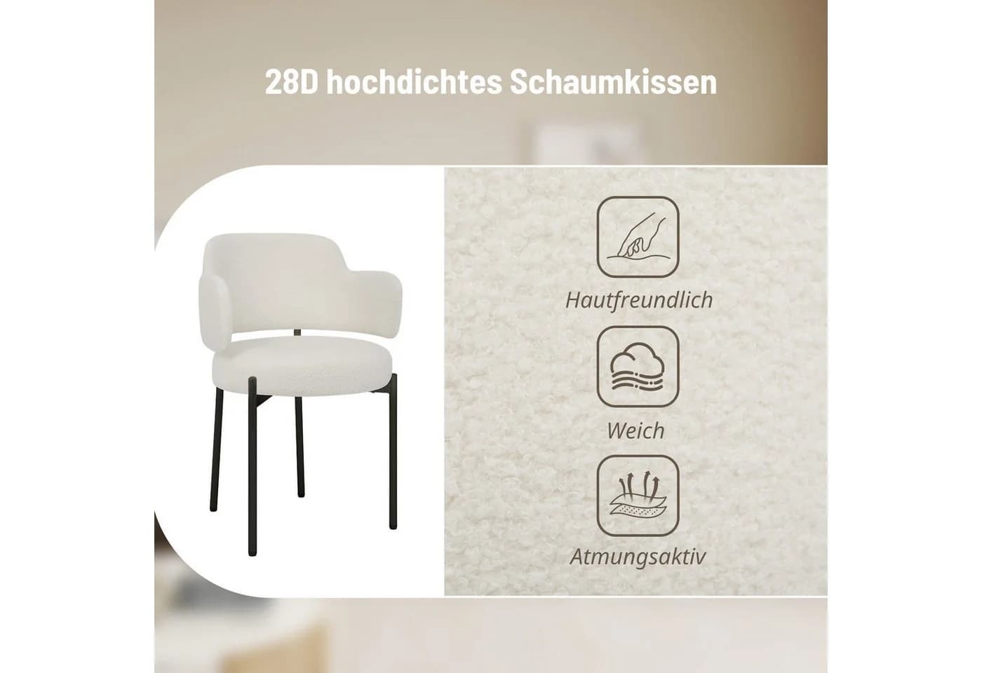 Puluomis Esszimmerstuhl Set 6 St. Weiß Boucle Polsterstuhl - Bild 5