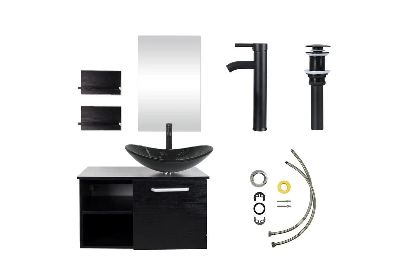 Puluomis Badezimmer-Set mit Spiegel, Badezimmerschrank mit 2 Regale - Bild 2