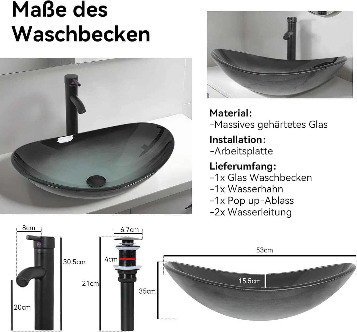 Puluomis Badezimmer-Set mit Spiegel, Badezimmerschrank mit 2 Regale - Bild 5