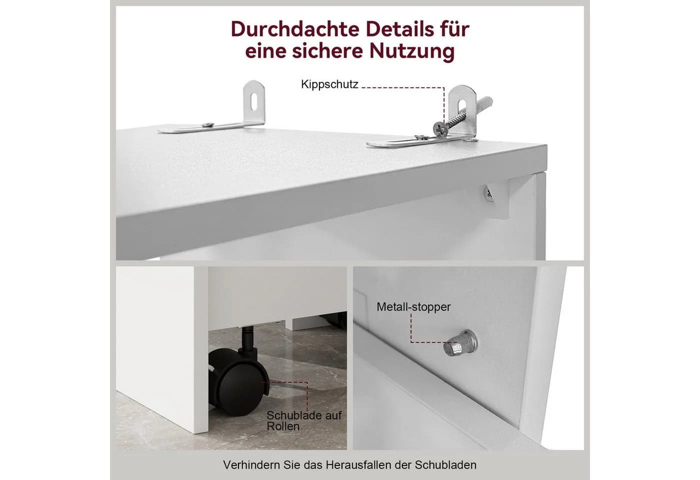 Puluomis Badkommode mit Schubladen Weiß/Schwarz - Bild 5