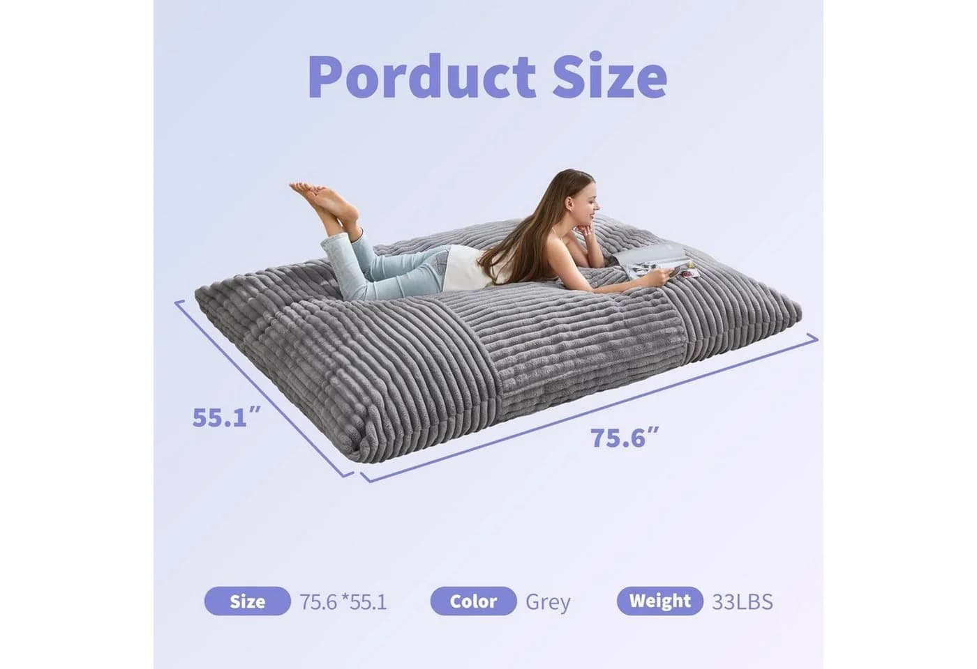 ANYSUN Sitzsack Übergroßer Wandelbar Grau Cord - Bild 5