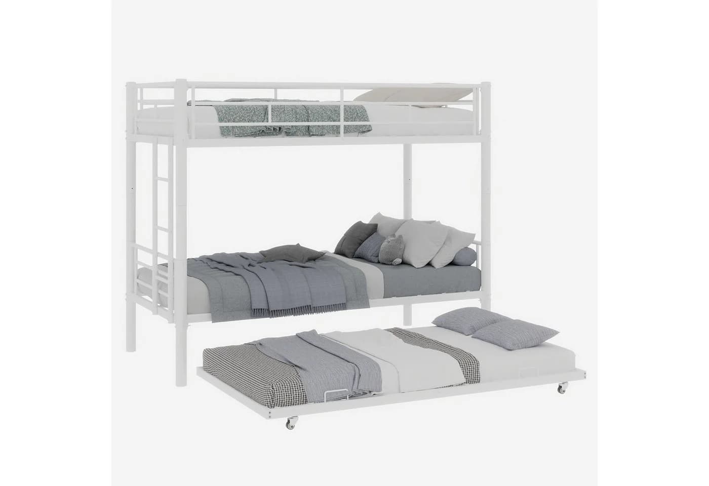 ANYSUN Etagenbett Weiß Metall mit Leiter umwandelbar