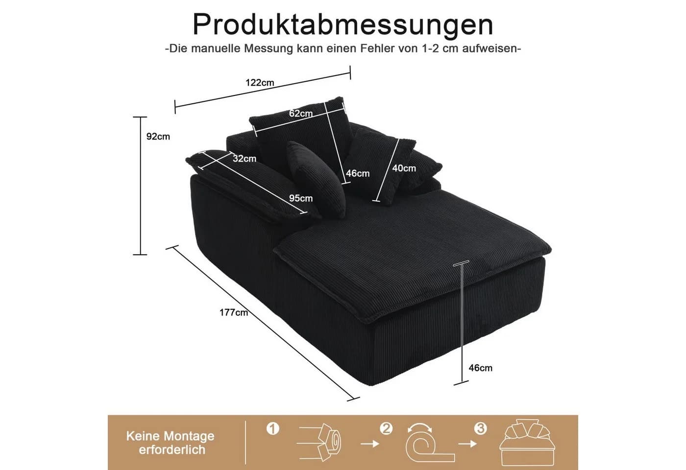 ANYSUN Relaxsessel Cord-Schlafsofa Schwarz
