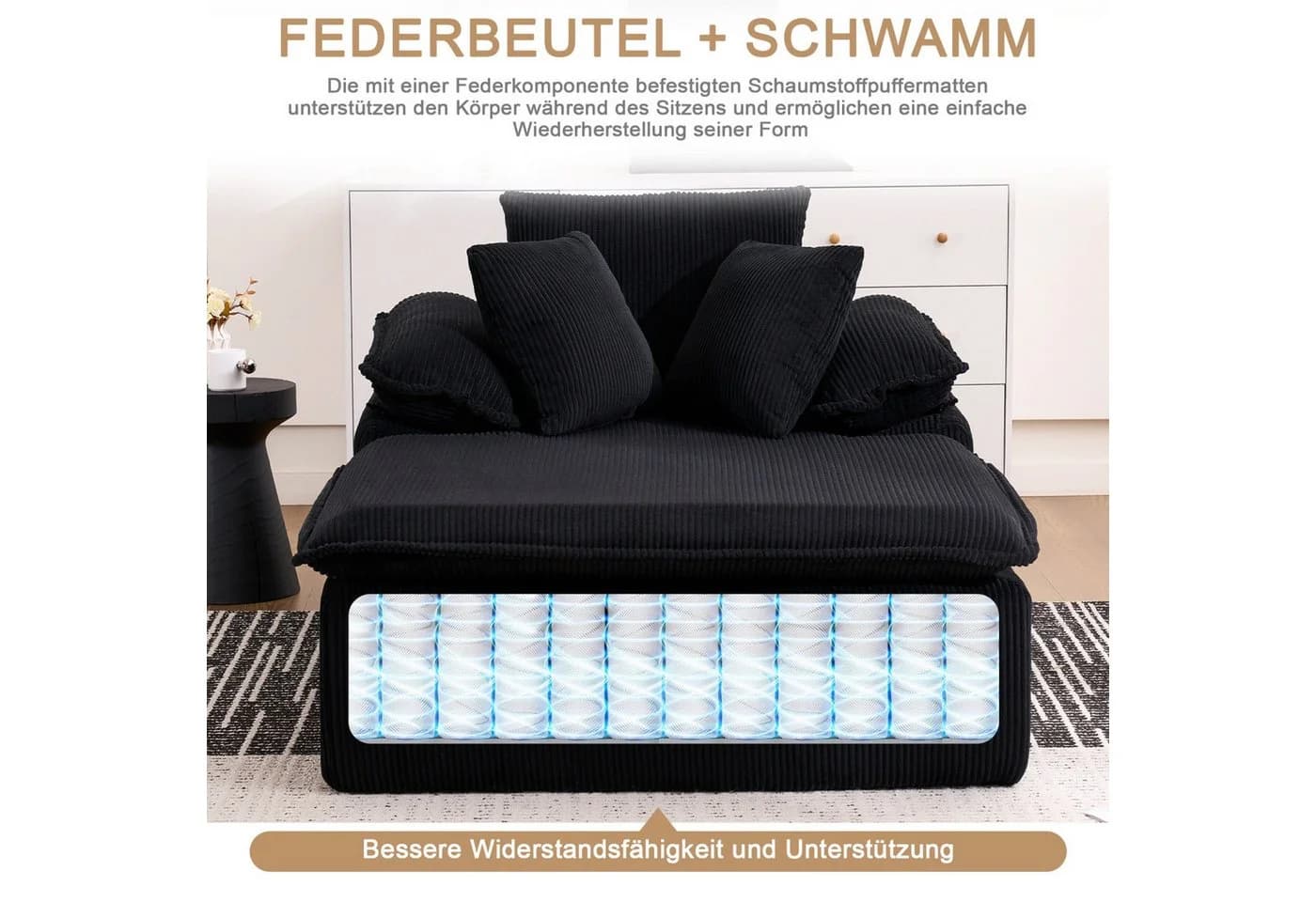 ANYSUN Relaxsessel Cord-Schlafsofa Schwarz - Bild 4