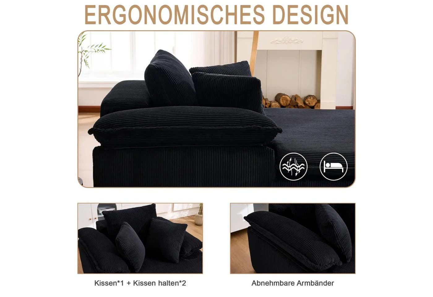 ANYSUN Relaxsessel Cord-Schlafsofa Schwarz - Bild 5
