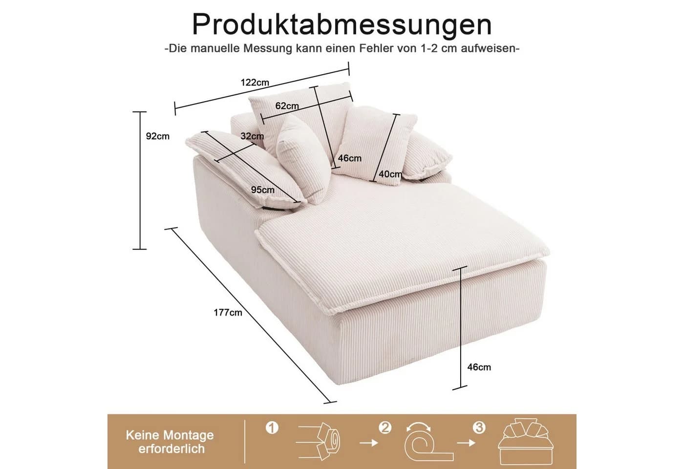 ANYSUN Relaxsessel Cord-Schlafsofa Weiß - Bild 3