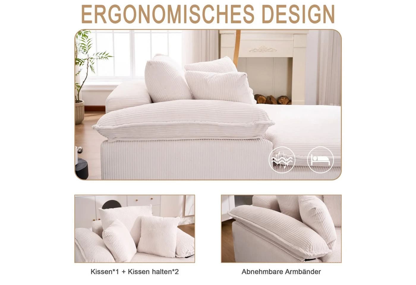 ANYSUN Relaxsessel Cord-Schlafsofa Weiß - Bild 4