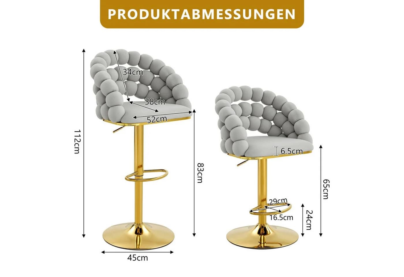 ANYSUN Barhocker 2er-Set höhenverstellbar grau mit Fußstütze - Bild 3