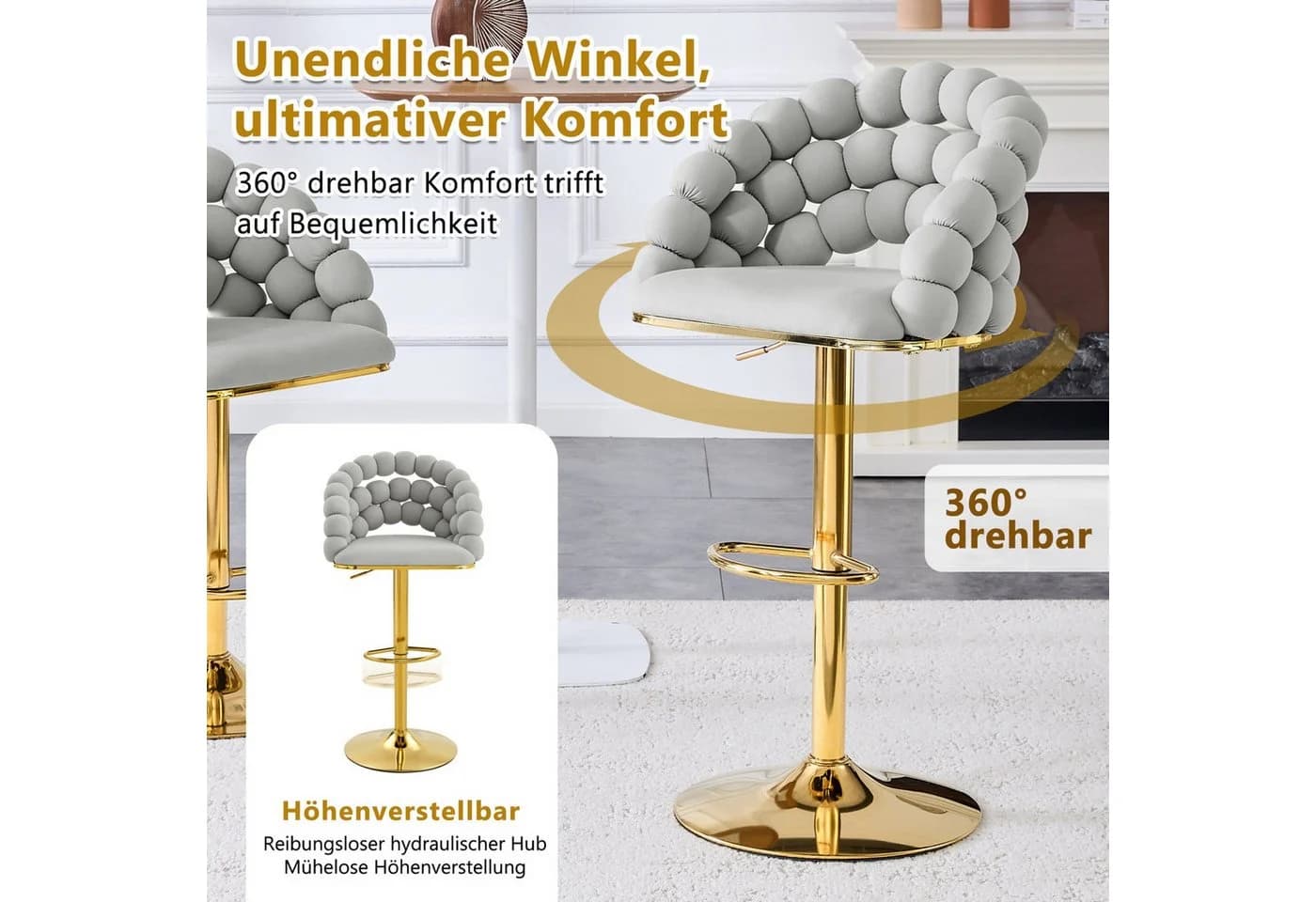 ANYSUN Barhocker 2er-Set höhenverstellbar grau mit Fußstütze - Bild 5