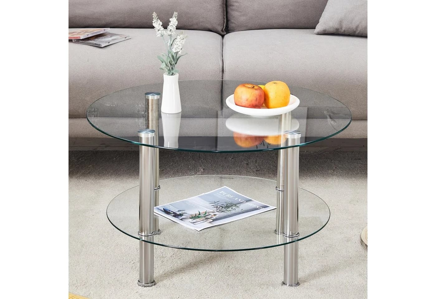 ANYSUN Couchtisch Glas Zweistufig Silber - Bild 2