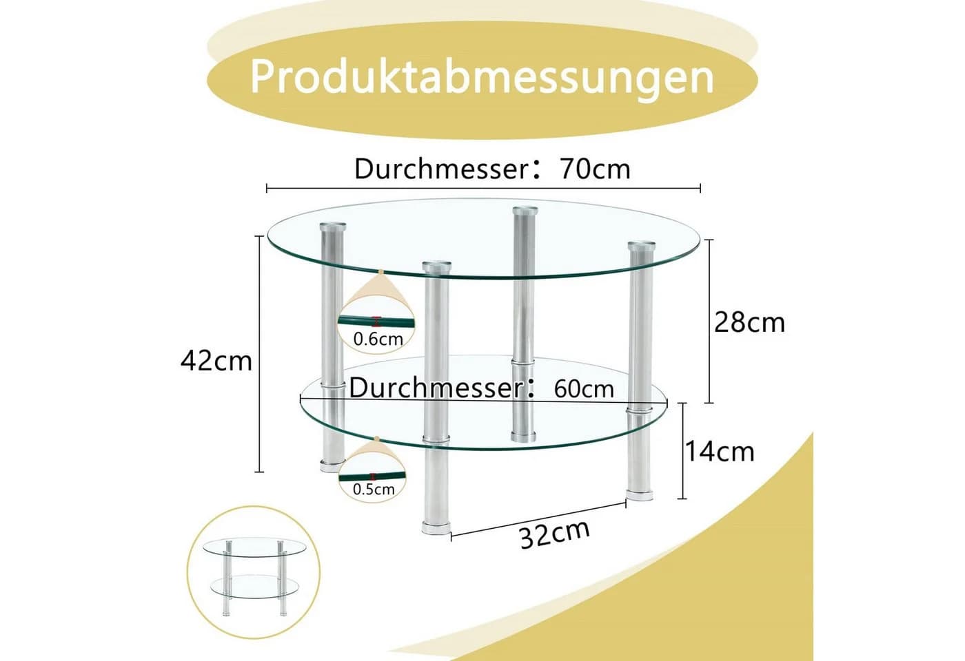 ANYSUN Couchtisch Glas Zweistufig Silber - Bild 3