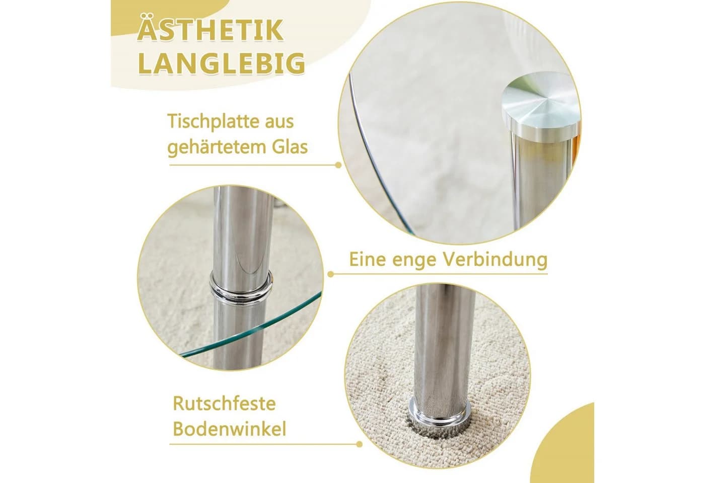 ANYSUN Couchtisch Glas Zweistufig Silber - Bild 5