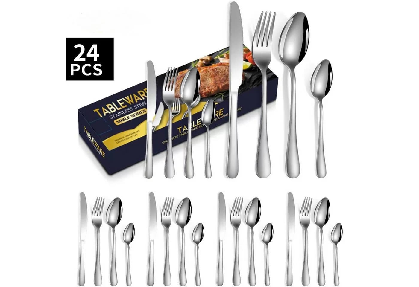 Forrlite Besteck-Set 24-teilig Edelstahl Silber für 6 Personen - Bild 2