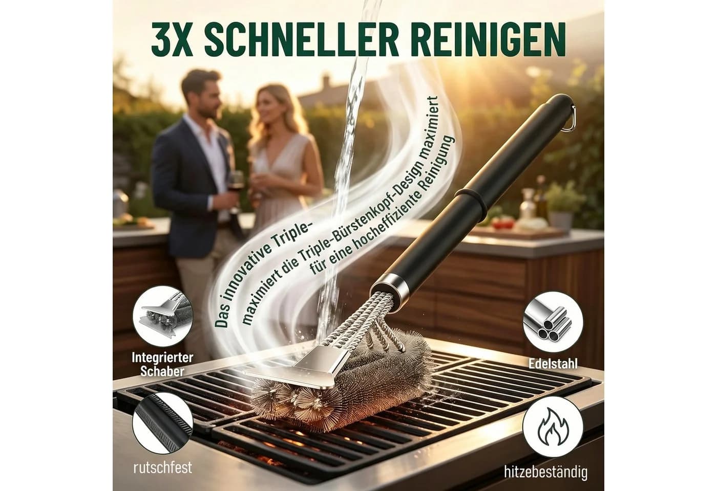 Forrlite Grillbürste Premium Edelstahl 3-in-1 mit Schaber 42 cm - Bild 3