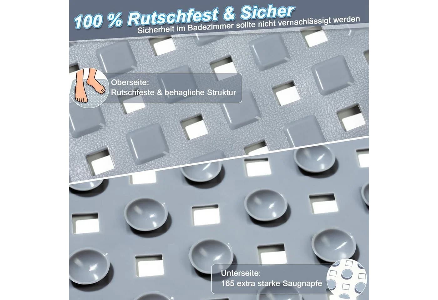 ibettertec Antirutschmatte Grau Rutschfest mit Saugnäpfen - Bild 3