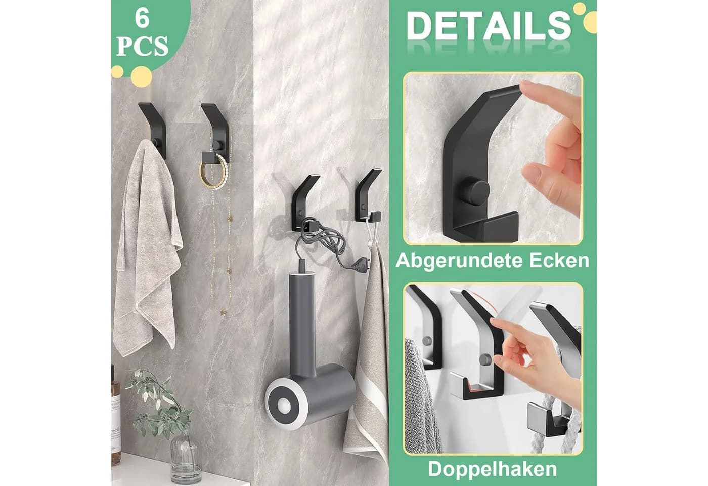 Forrlite Kleiderhaken Garderobenhaken Schwarz Metall - Bild 5