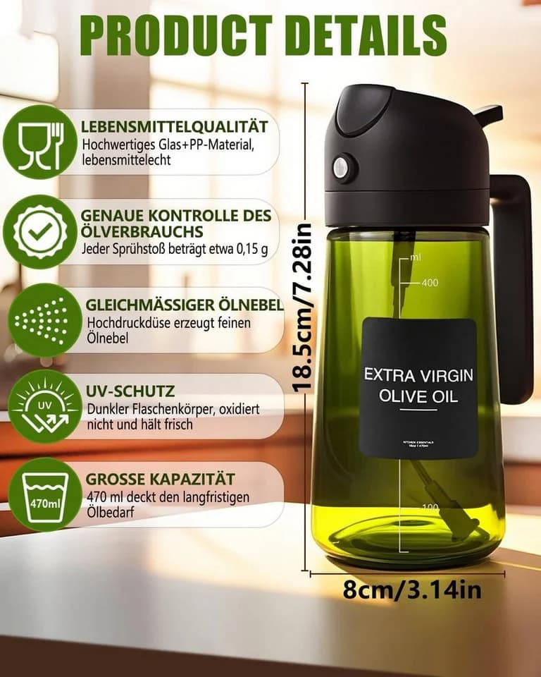 Forrlite Ölspender 2-in-1 Sprühflasche Glas 470ml BPA-frei