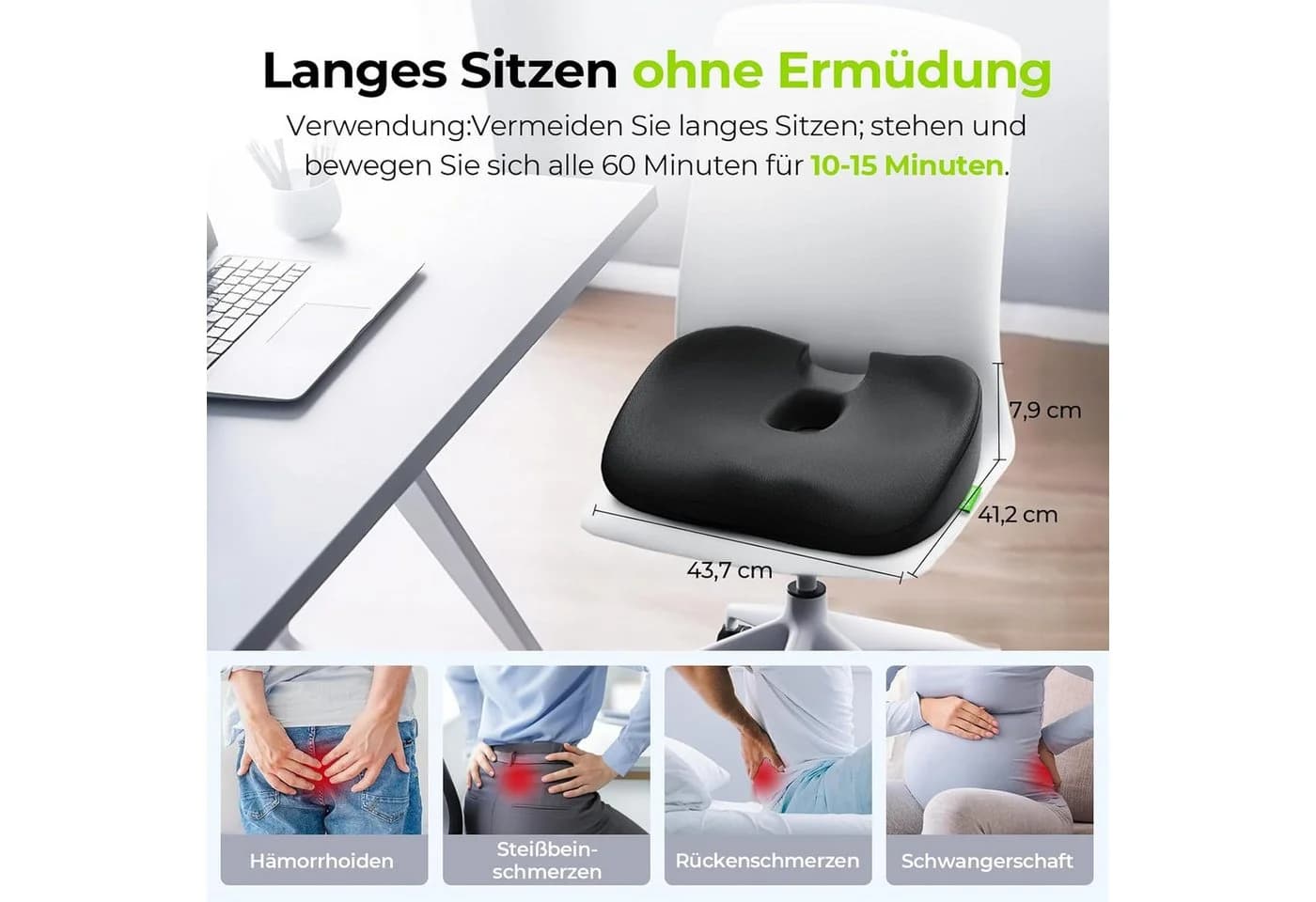 ibettertec Orthopädisches Sitzkissen Ergonomisch Memory-Schaum