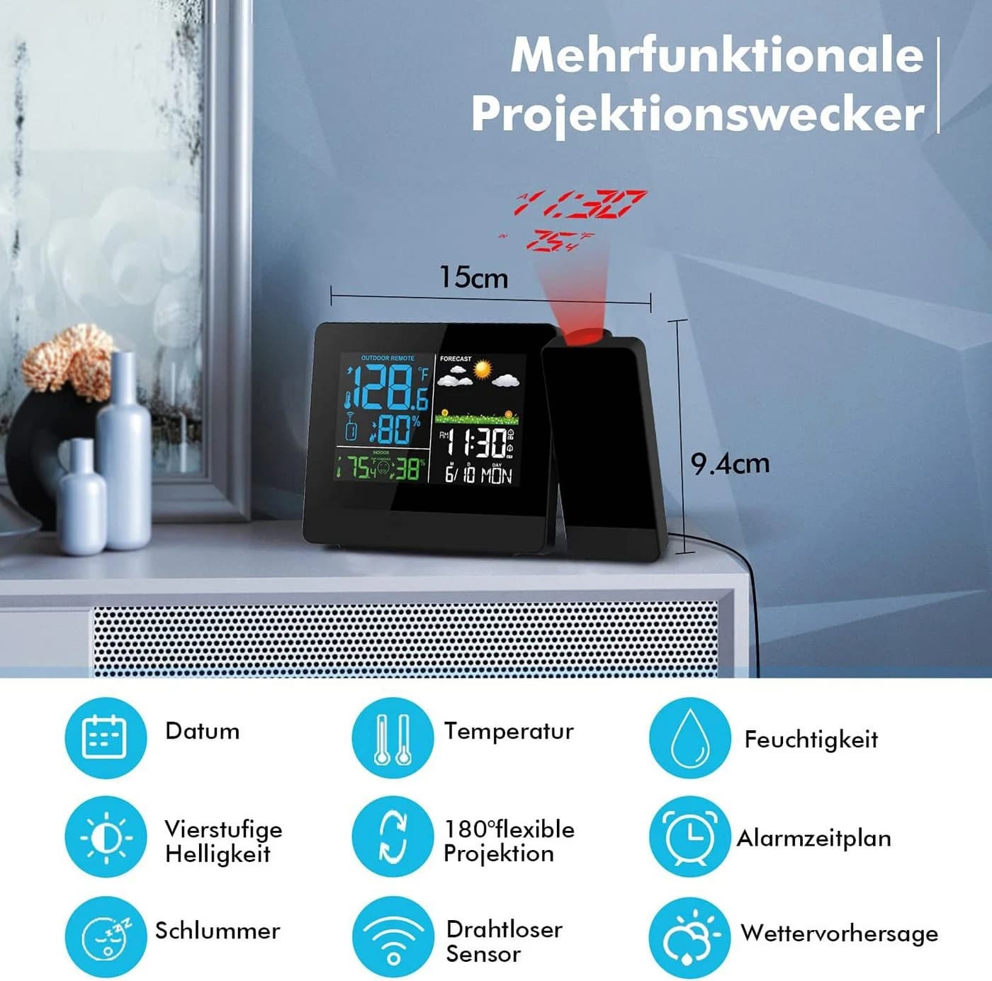 Forrlite Funk-Wetterstation mit Farbdisplay & Projektion