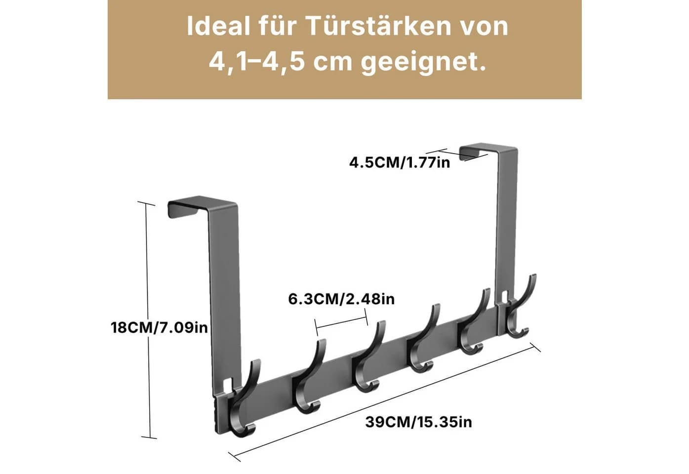 Forrlite Türhaken Türgarderobe 6 Haken Schwarz Rostfrei - Bild 4