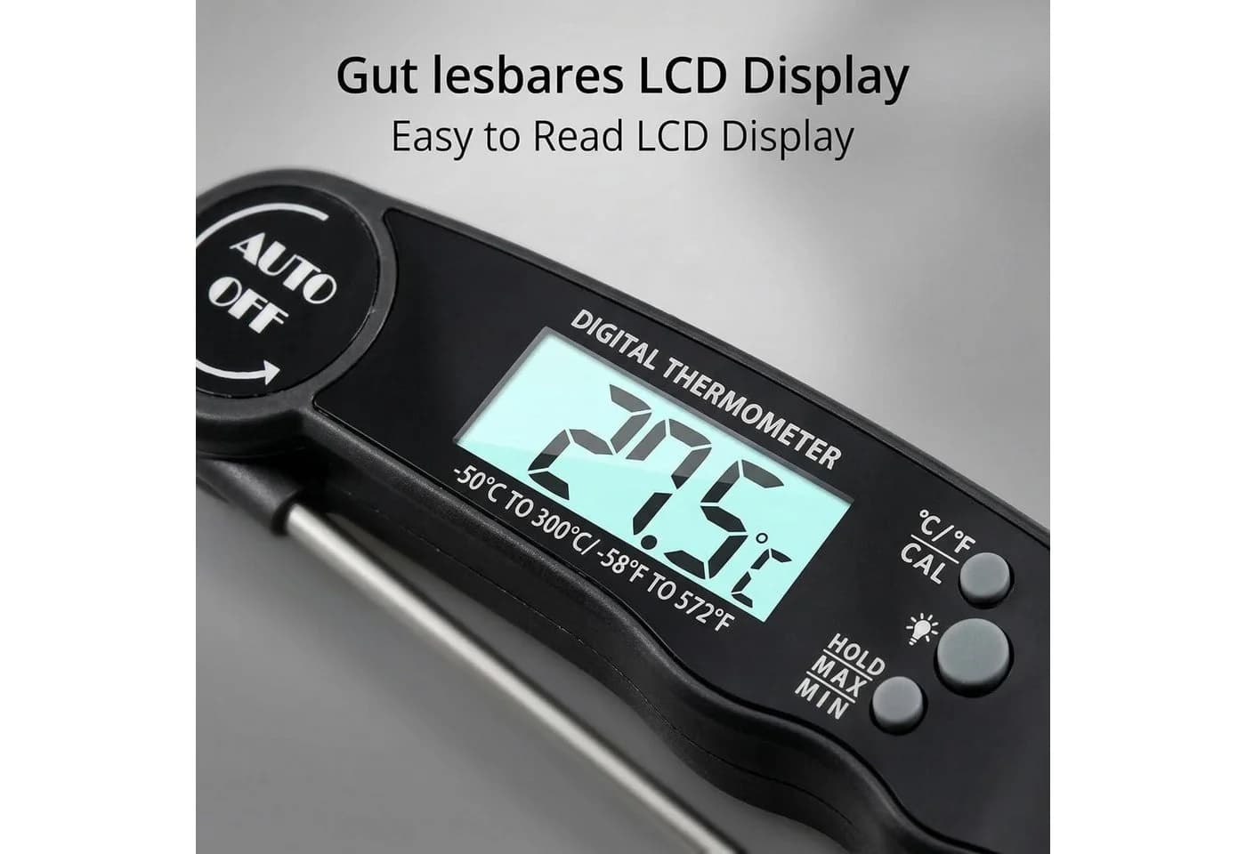 Forrlite Grillthermometer Schwarz LCD Display Edelstahlsonde - Bild 4