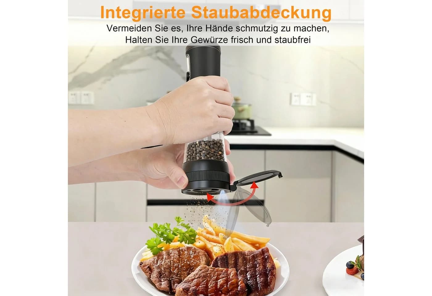 Fyrove Elektrische Salz- und Pfeffermühle 2er Set Schwarz Edelstahl - Bild 3