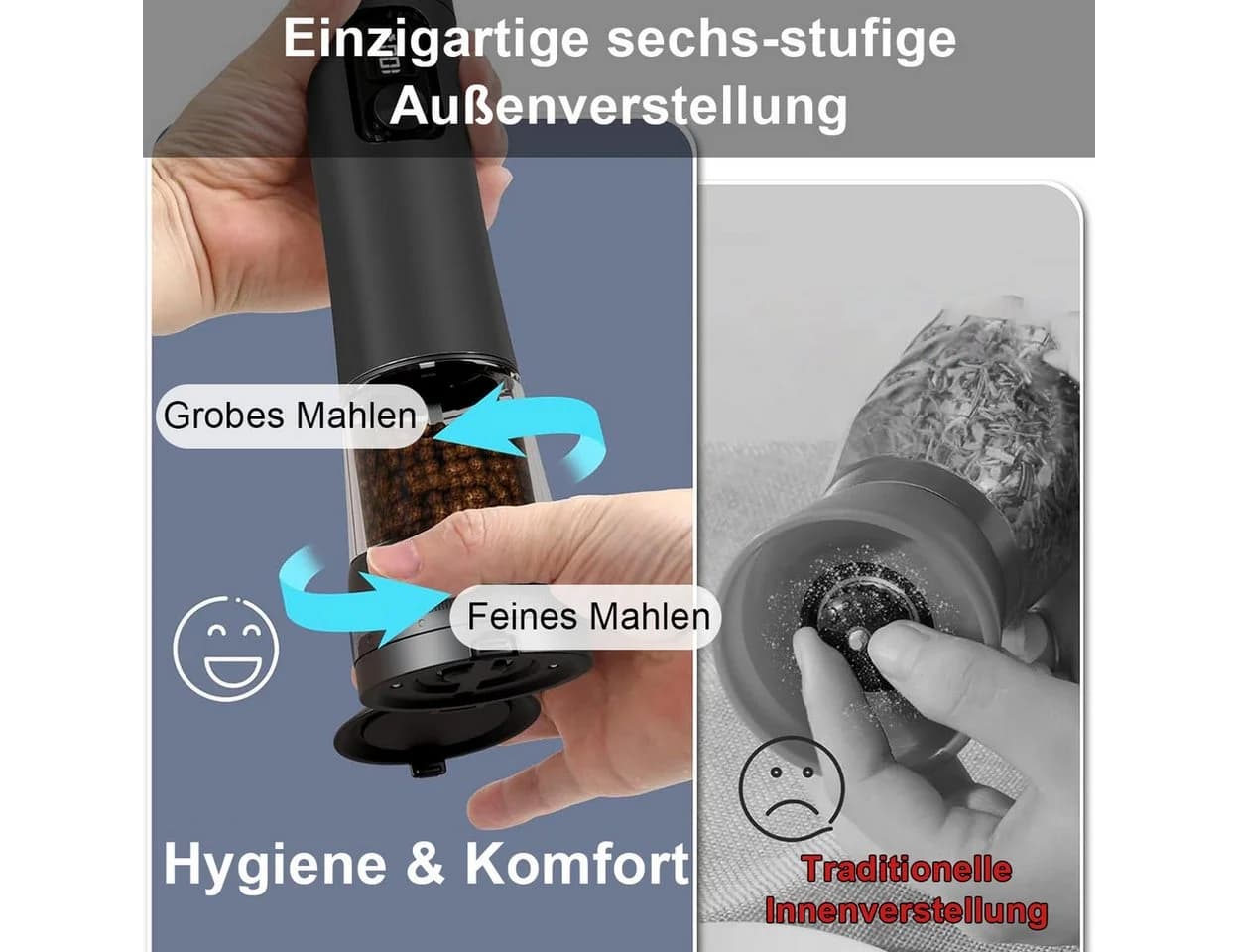 Fyrove Elektrische Salz- und Pfeffermühle 2er Set Schwarz Edelstahl - Bild 4