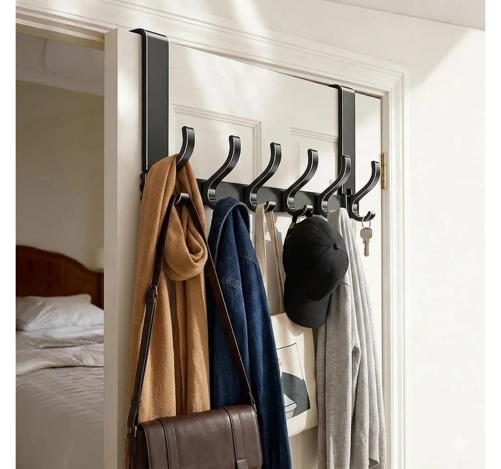 Fyrove Türhaken Türgarderobe 6 Haken Schwarz Ohne Bohren - Bild 2