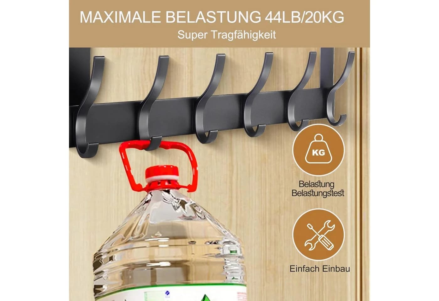 Fyrove Türhaken Türgarderobe 6 Haken Schwarz Ohne Bohren - Bild 4
