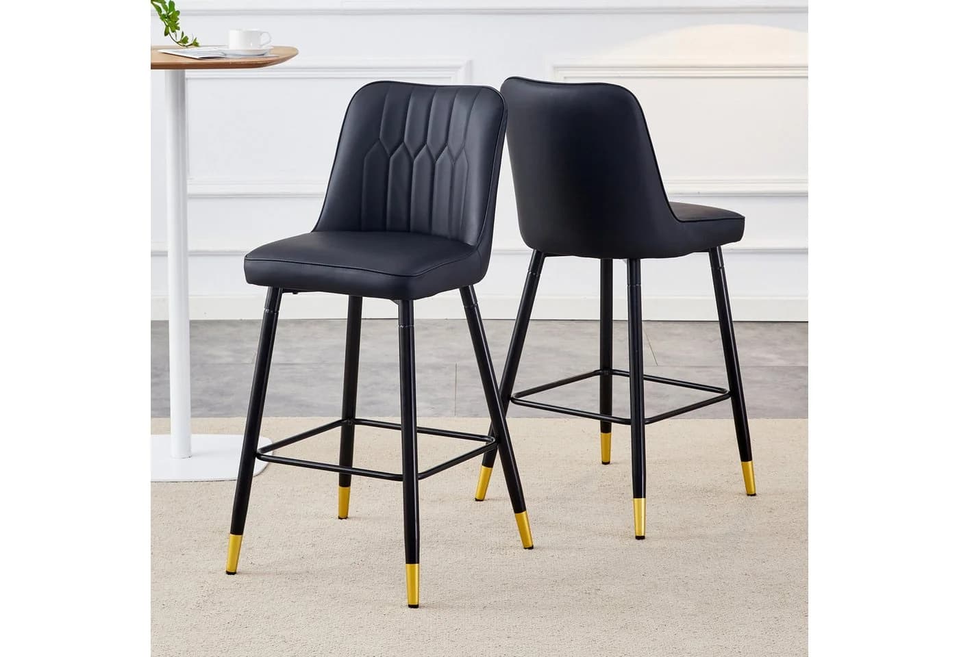 ANYSUN Barhocker 2er-Set Schwarz Silber Kunstleder