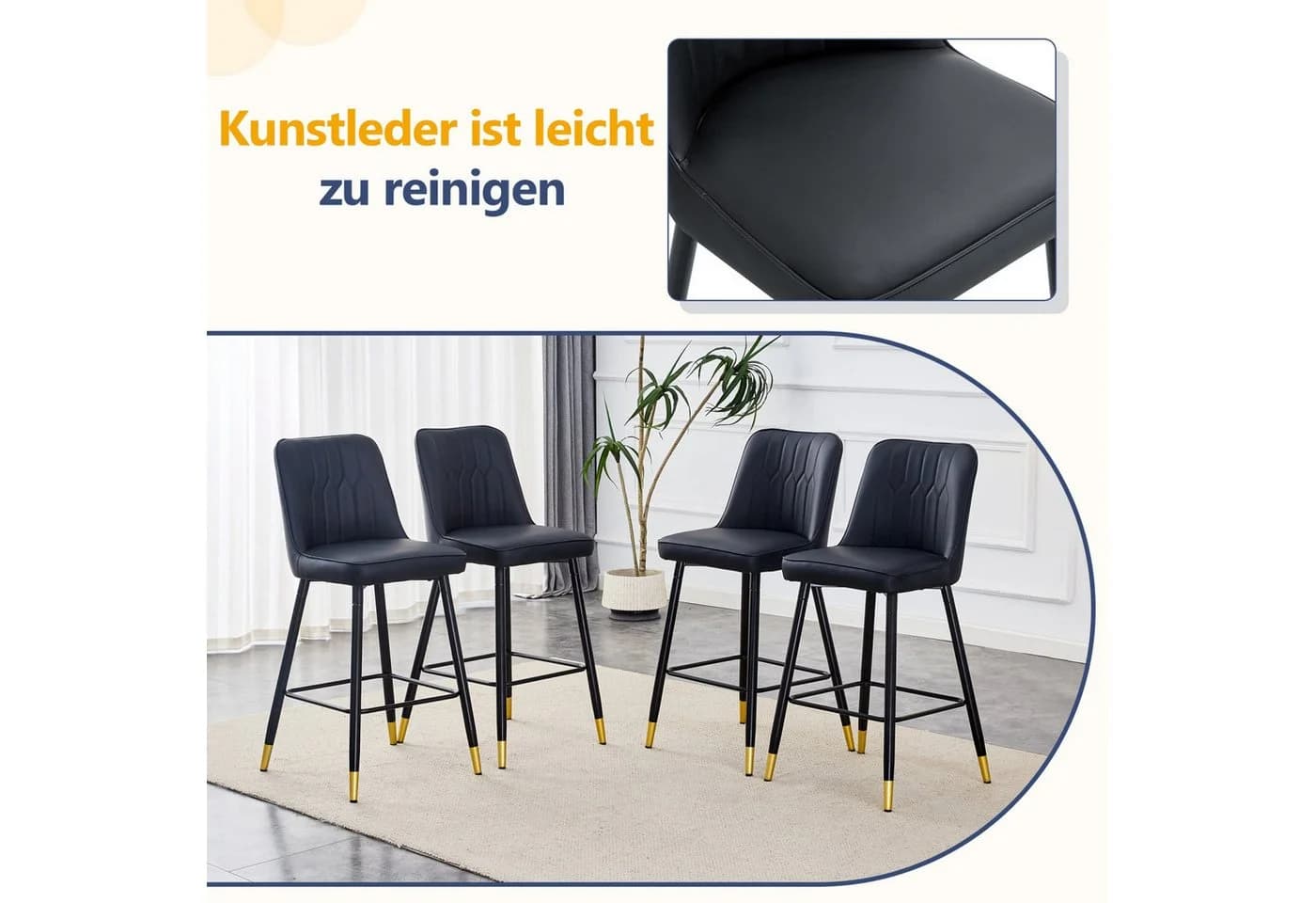 ANYSUN Barhocker 2er-Set Schwarz Silber Kunstleder - Bild 5