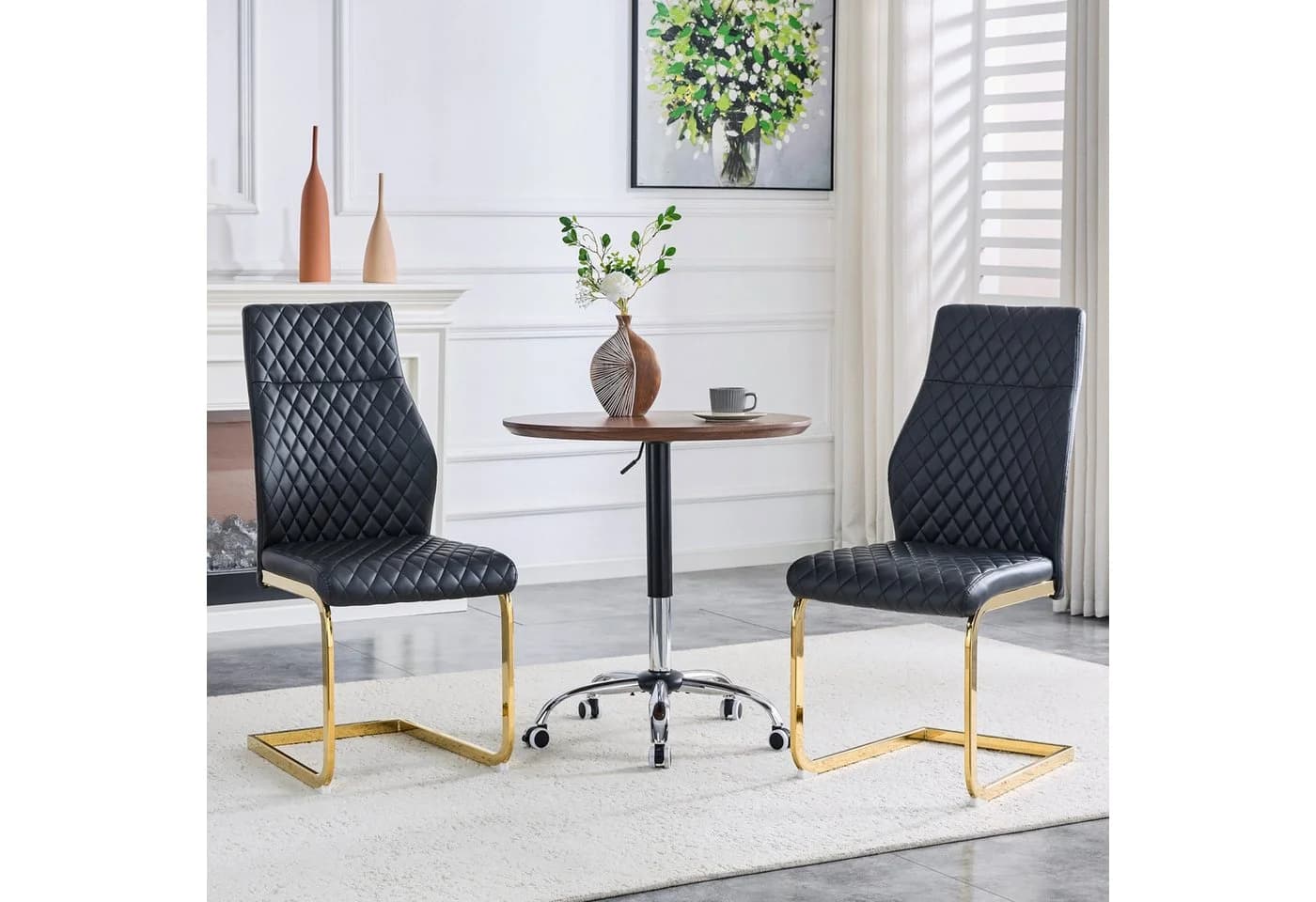 ANYSUN Esszimmerstuhl 2er-Set Schwarz/Gold Metallrahmen Kunstleder